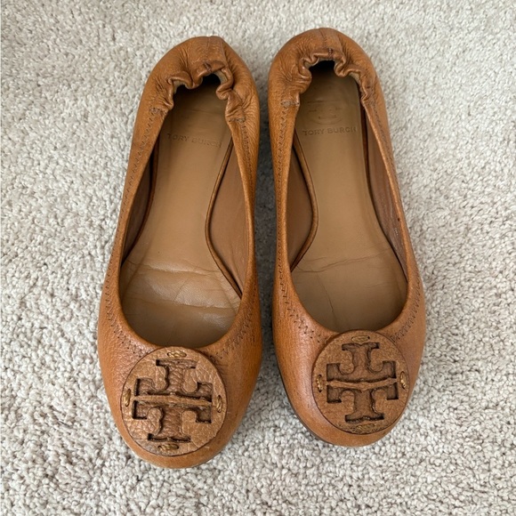 Pre-loved Tory Burch Tan Leather Ballet Flats size 6.5 - Picture 1 of 4